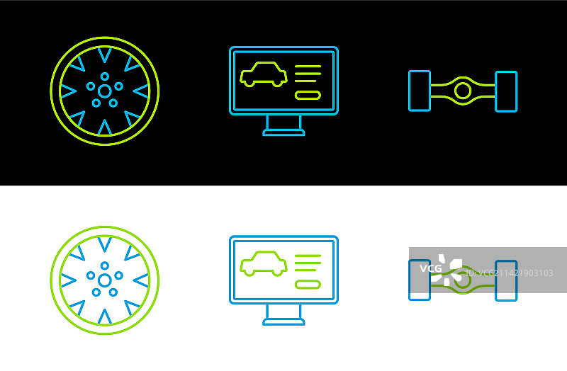 汽车底盘车轮合金诊断线性图标图片素材