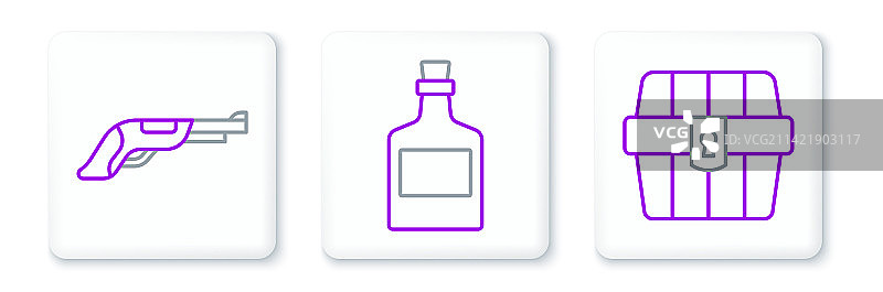 古董宝箱复古手枪线条设计图片素材