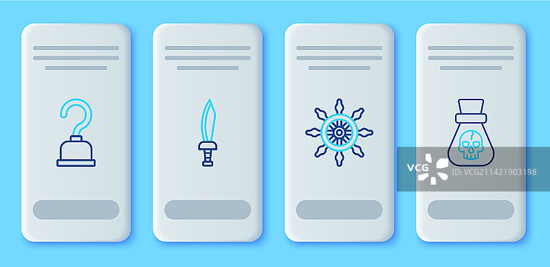 海盗剑船方向盘钩子线性图标图片素材