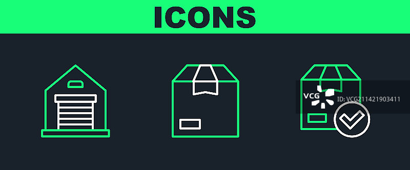 带复选标记的包装箱与仓库banner图片素材