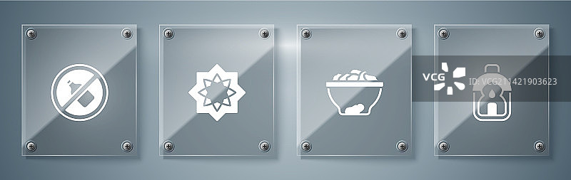 斋月节灯笼和碗里的枣椰果组合图片素材