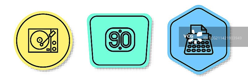 唱片机、90年代复古和打字机图标图片素材