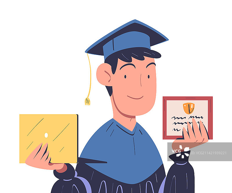戴学位帽持毕业证的快乐男人图片素材
