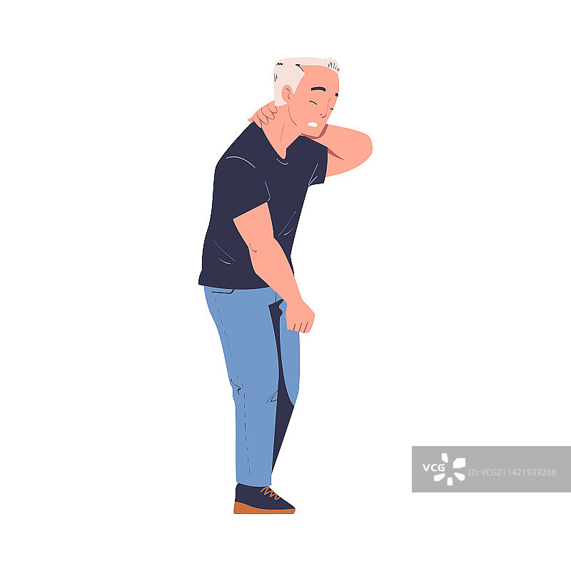 感到颈部疼痛的中年男人图片素材