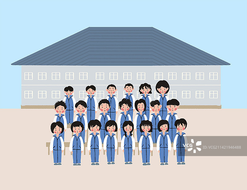 一群中学生拍毕业照合影留念图片素材