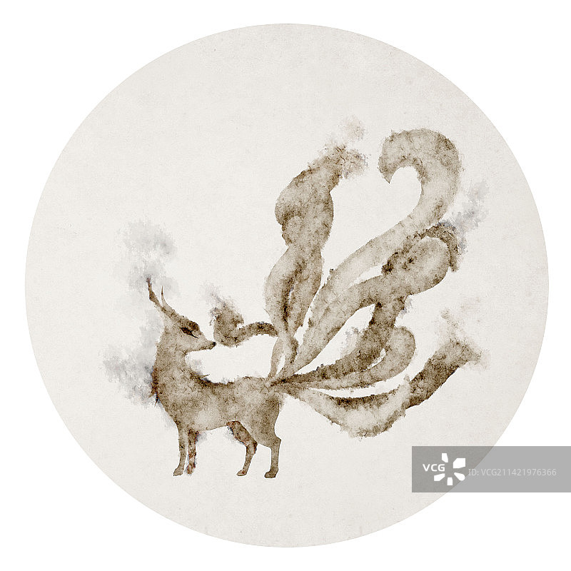 山海经九尾狐插画图片素材