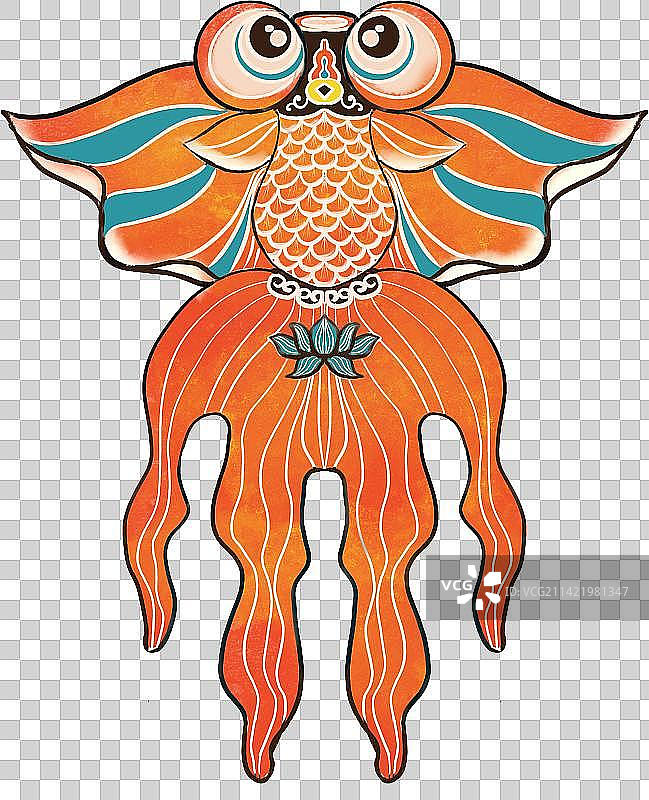 传统金鱼风筝纸鸢手绘风插画免抠元素图片素材