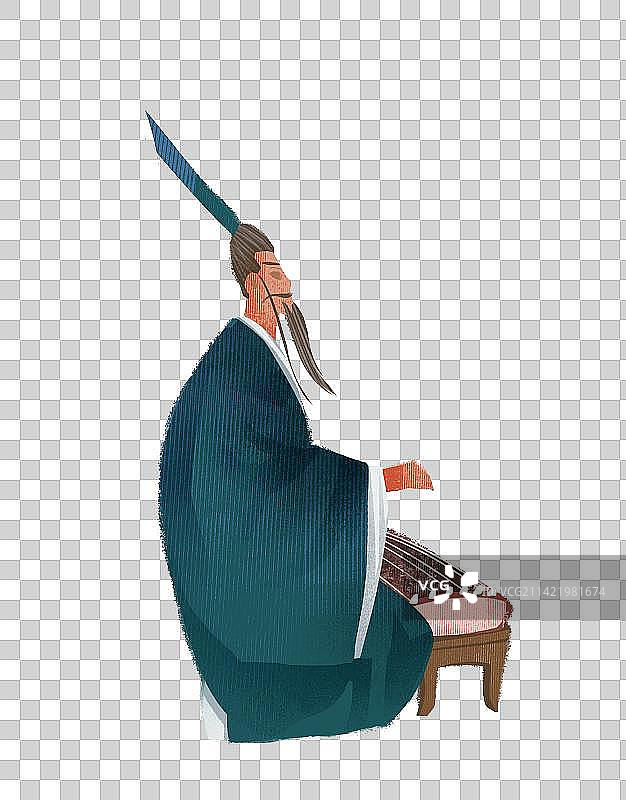 古代人弹琴插画元素图片素材