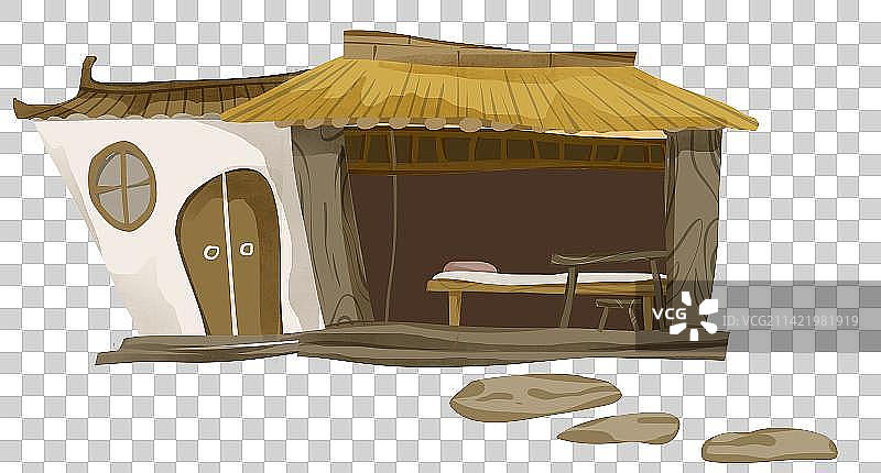 茅草屋子插画元素图片素材