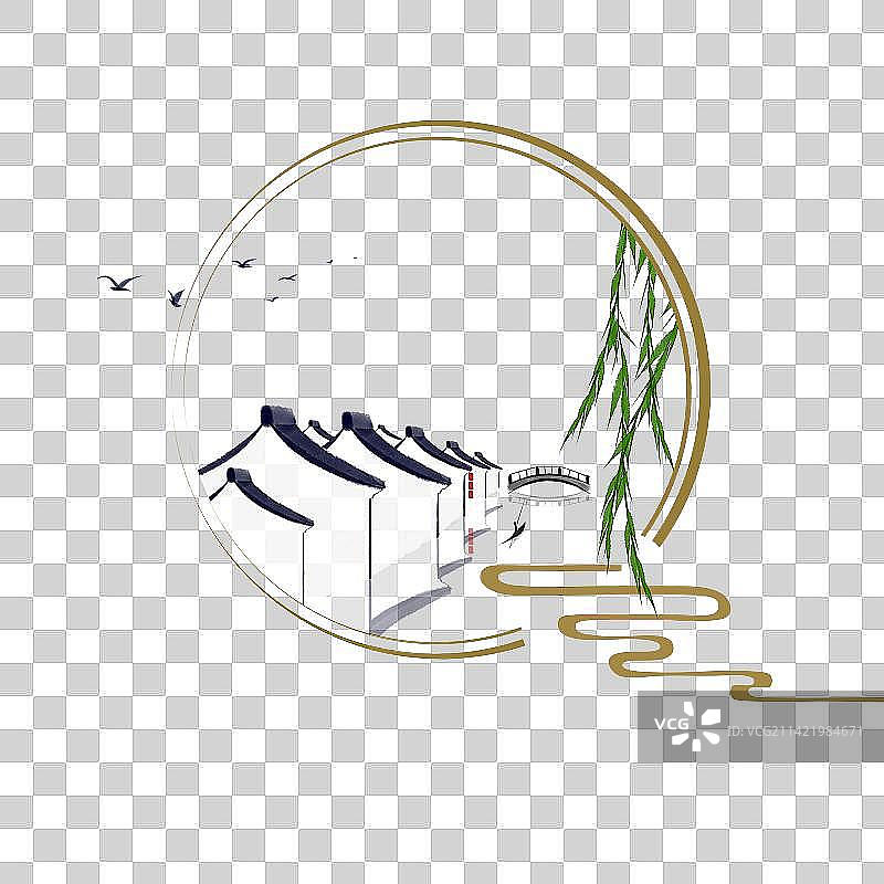 江南水乡圆形边框素材图片素材