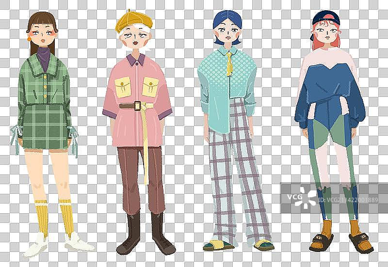 时尚穿搭的四位女生图片素材