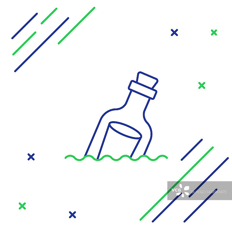 装有漂流瓶的玻璃瓶线条图标图片素材