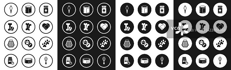 狗药瓶和药丸骨头宠物玩具套装图片素材