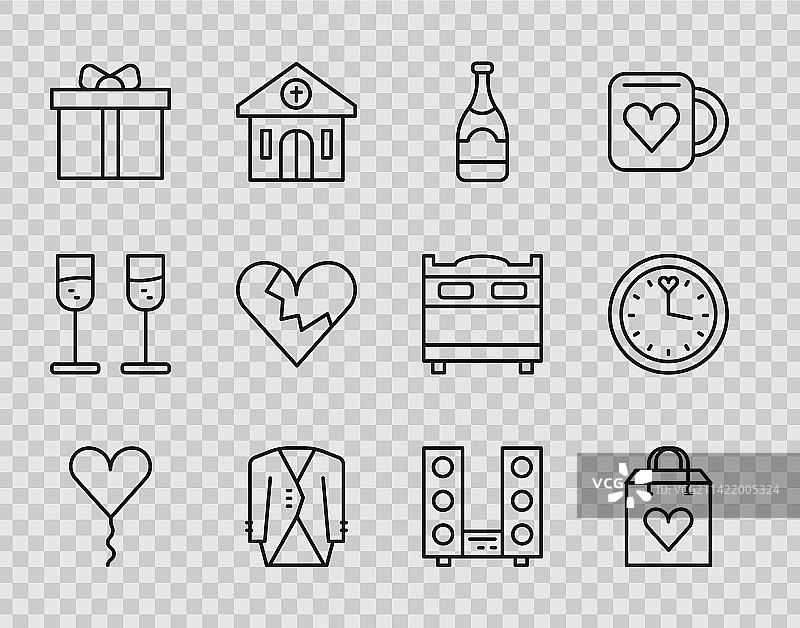 心形气球、购物袋线条集图片素材