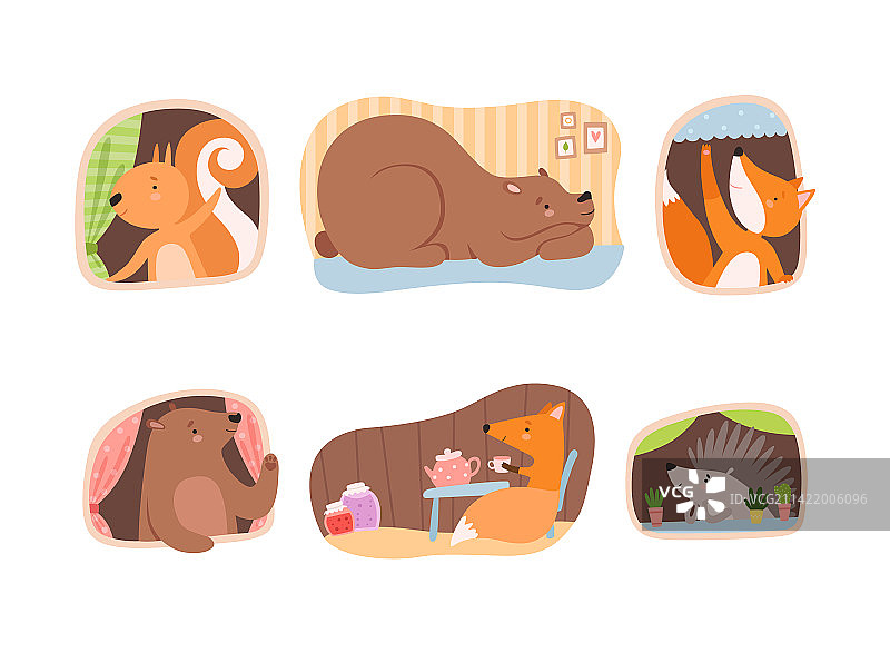 舒适洞穴中的可爱动物图片素材