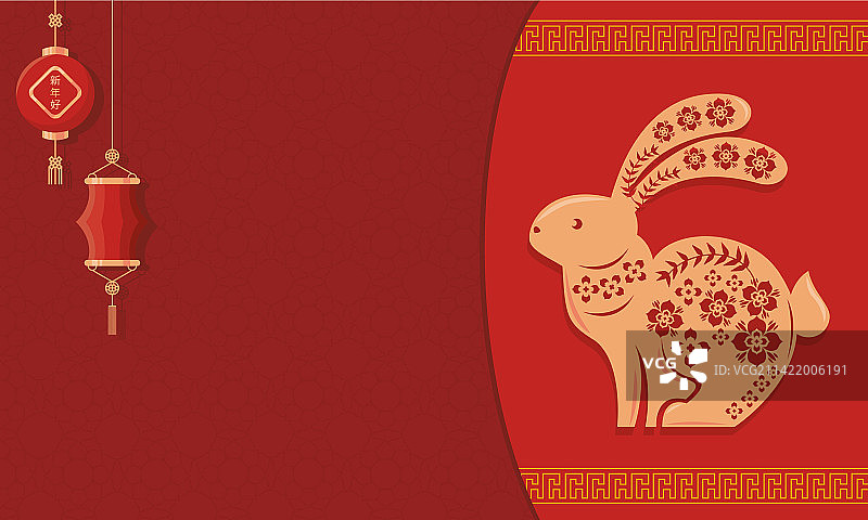 金色中式兔子和灯笼图片素材