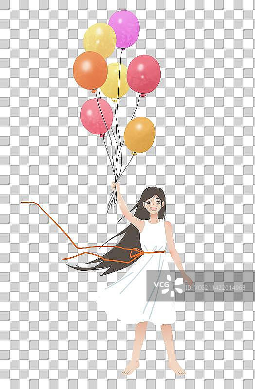 白裙子气球女图片素材