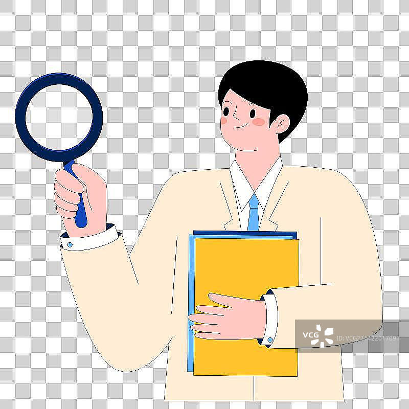 拿着放大镜的职业男性矢量插画元素图片素材