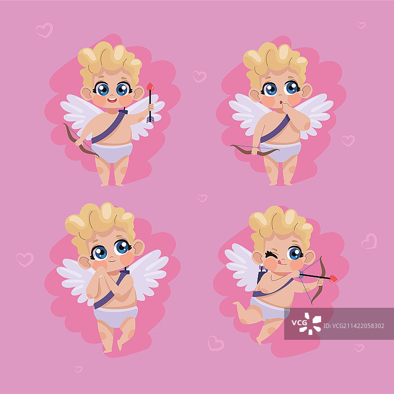 四个金色丘比特天使图片素材