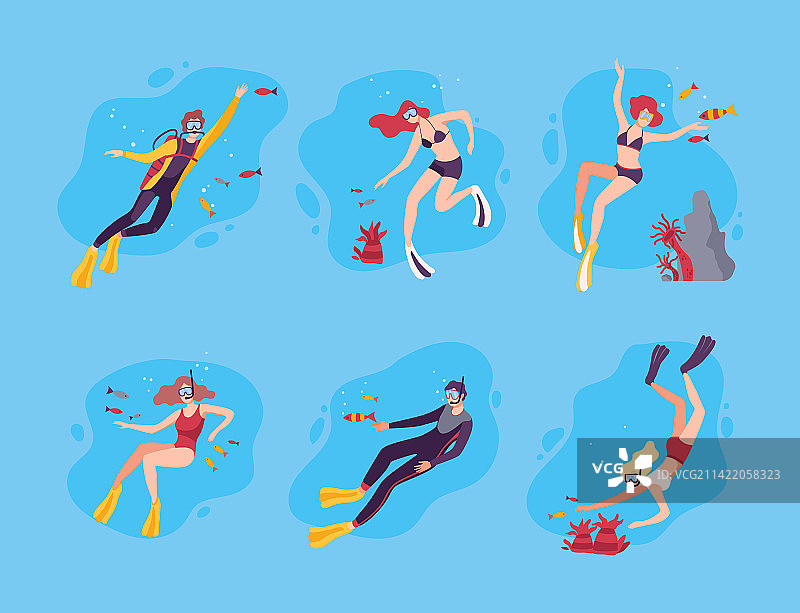 夏季在海洋中潜水的水肺潜水员图片素材