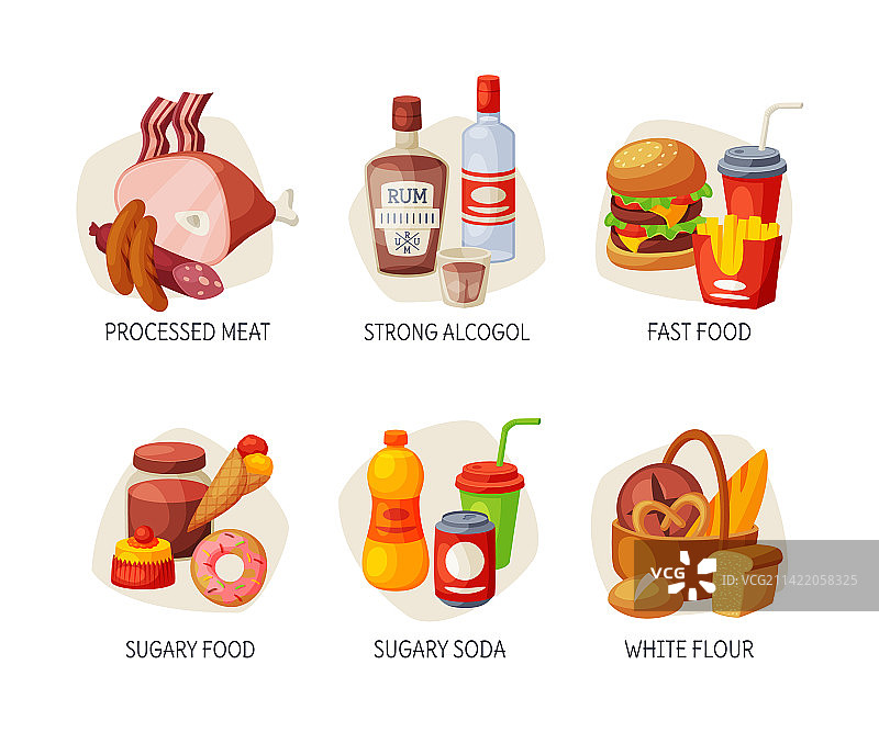 不健康的肉类酒精套餐图片素材