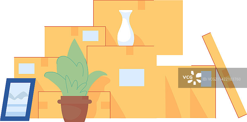 堆放着打包物品的纸板箱，搬家图片素材