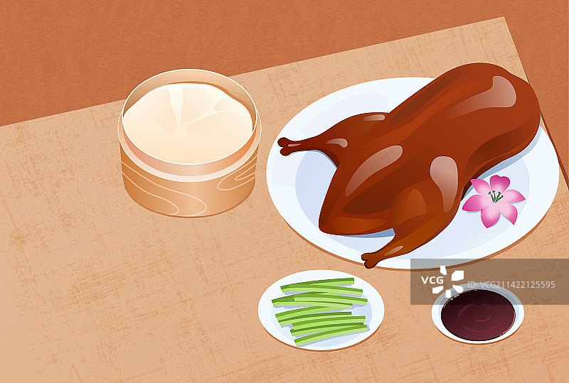 北京地方特色美食之北京烤鸭插画图片素材