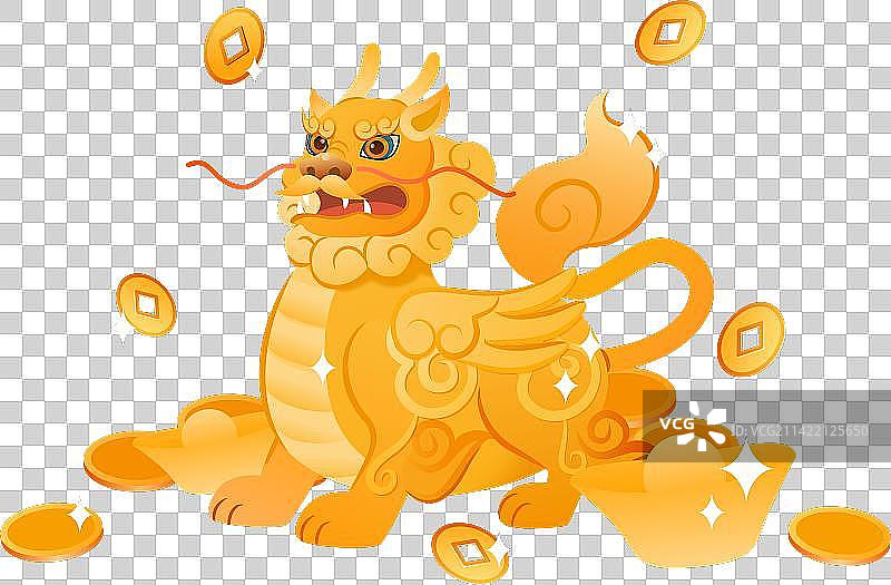 金色的招财神兽貔貅卡通插画素材图片素材