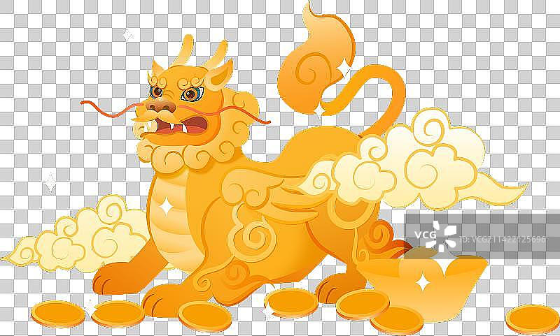 金色的招财神兽貔貅卡通插画素材图片素材