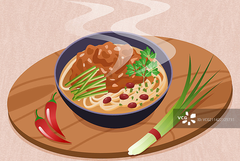 碗里有肉和酱料的面食插画图片素材