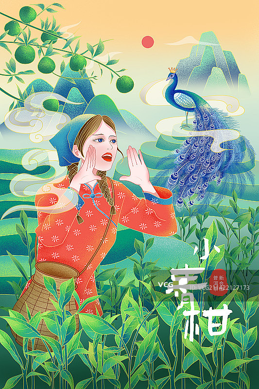 新中式噪点风茶叶包装插画图片素材