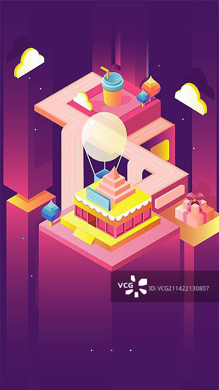 甜美建筑河流手绘科技插画图片素材