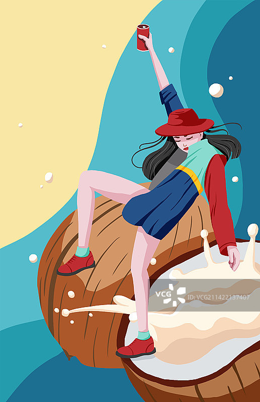 椰汁饮料易拉罐包装插画图片素材