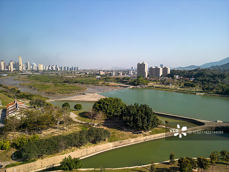中国福建省莆田市木兰溪鸟瞰图图片素材