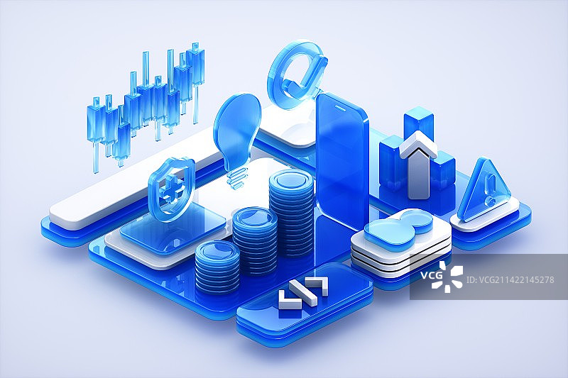 3D渲染的玻璃质感的商务图标图片素材