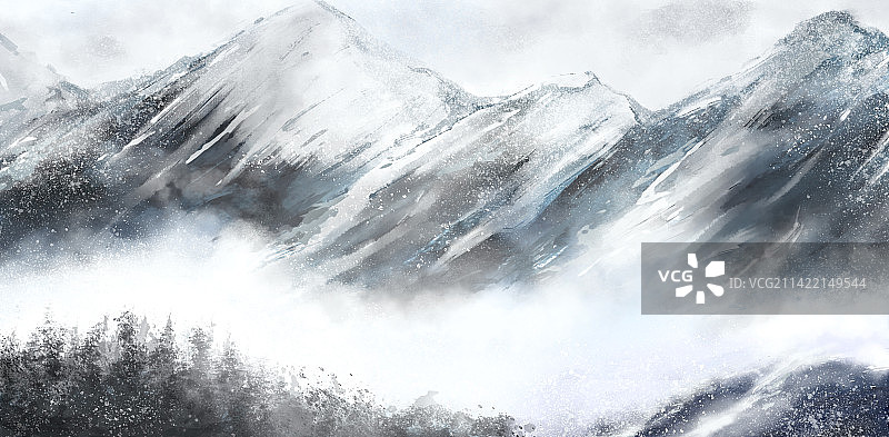 中国风水墨风格林海雪原图图片素材