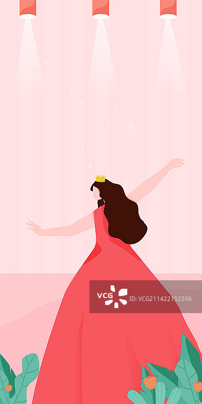 女孩在舞台跳舞扁平插画图片素材