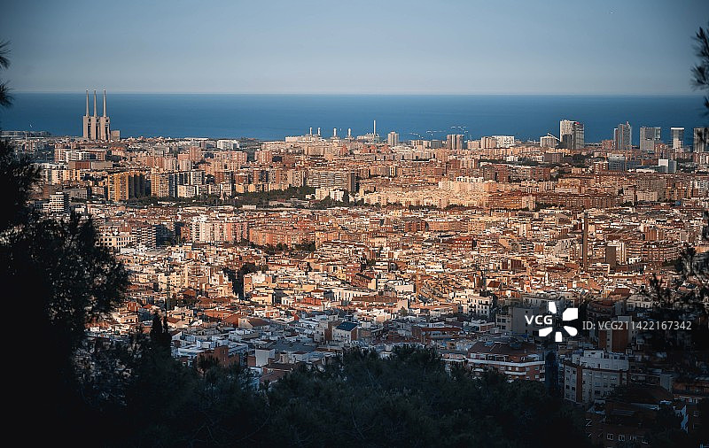 西班牙巴塞罗那-焦糖山的日落图片素材
