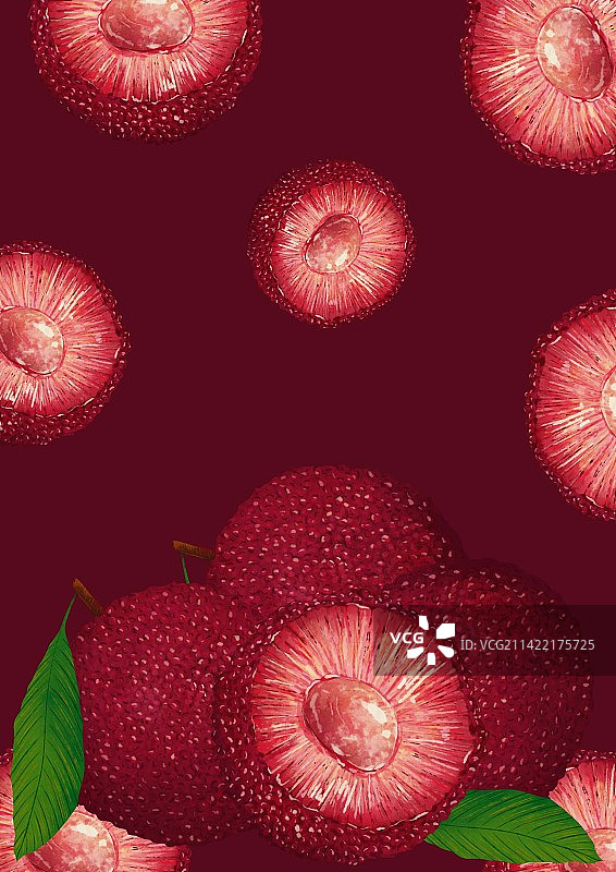 新鲜水果切片清新插画杨梅图片素材