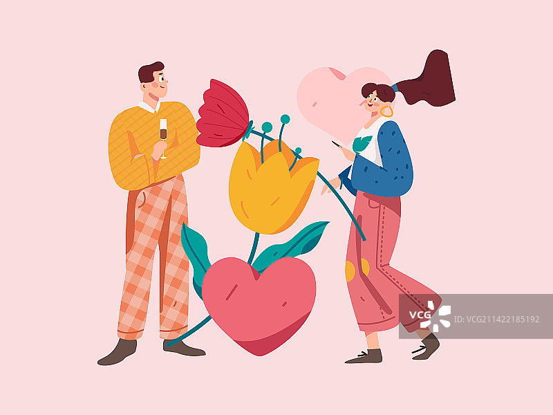 情人节快乐扁平人物矢量概念运营手绘插画图片素材