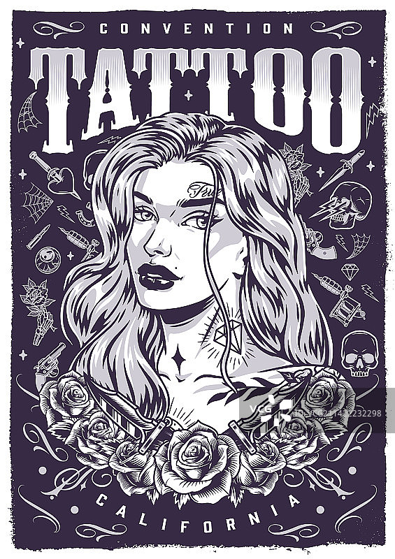 单色纹身美女海报图片素材