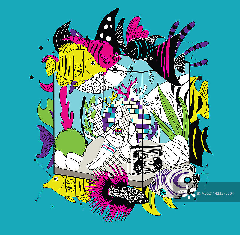 鱼缸Girl环境保护图片素材