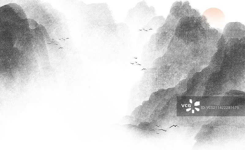 新中式水墨山水风景插画图片素材