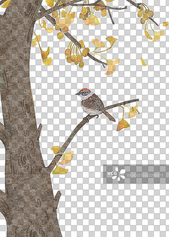 水彩手绘卡通花卉小鸟图片素材