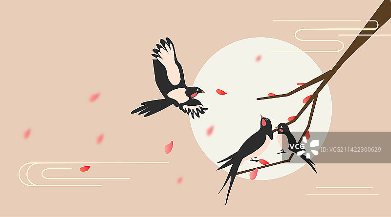 鸟妈妈和小鸟看到归来的鸟爸爸温馨的家庭画面图片素材