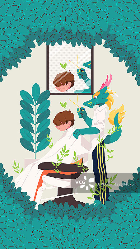 龙抬头插画理发插画图片素材