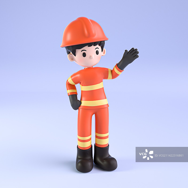 3D渲染卡通消防员图片素材