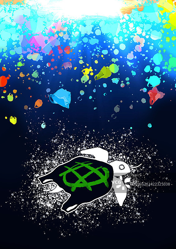 垃圾海洋下的海龟图片素材