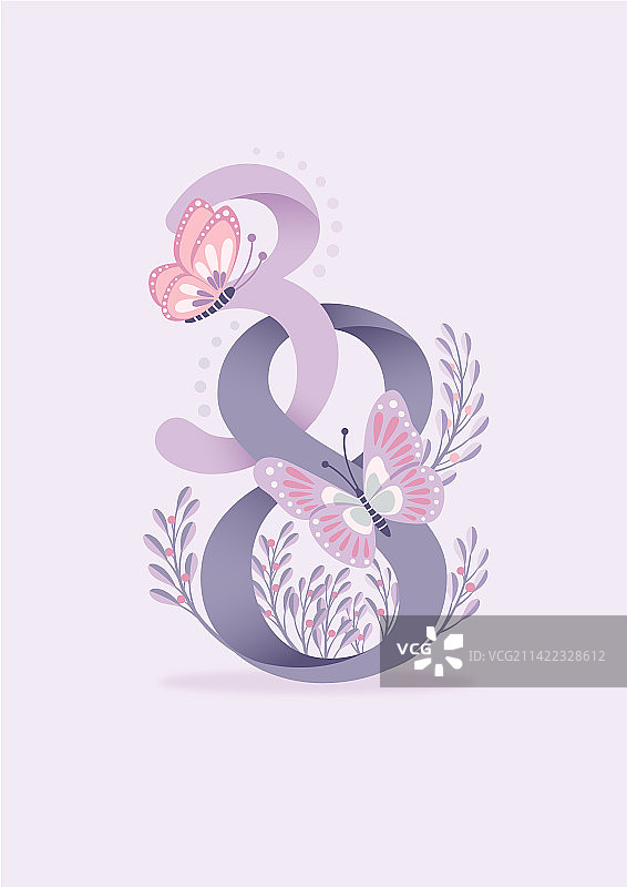 三八妇女节数字蝴蝶植物图片素材