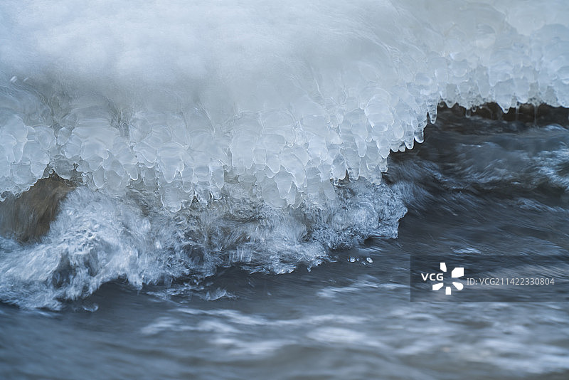 不冻河中河水冲击冰面图片素材